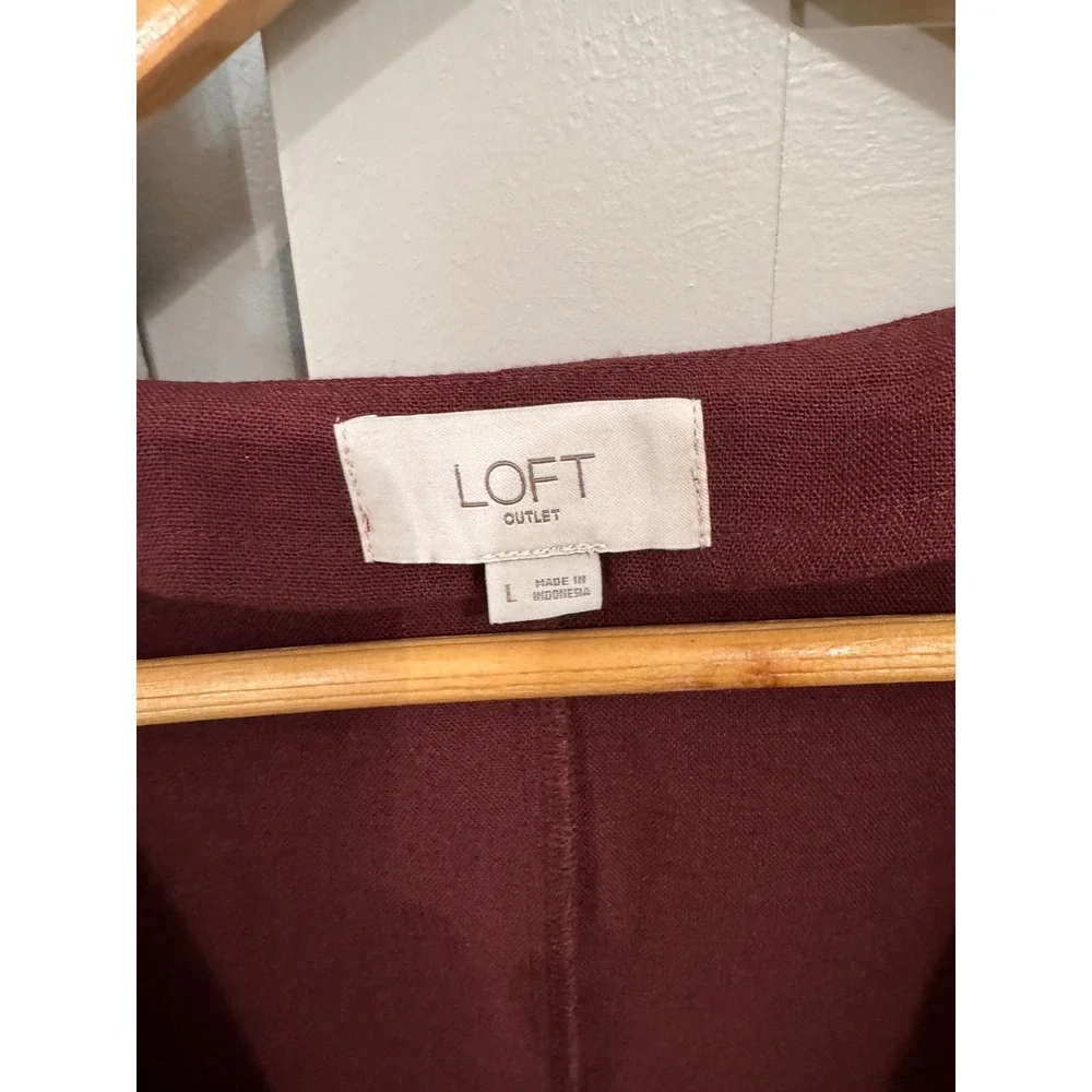 Womens Loft Burgundy Maroon Open Front Tie Hem Vest Sleeveless Cardigan L‎